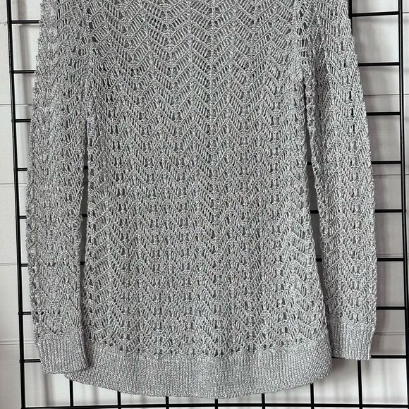 Chico’s Shine Stitch Theodora Pullover Sweater Womens 0 (S) Silver Open Knit - Picture 6 of 12